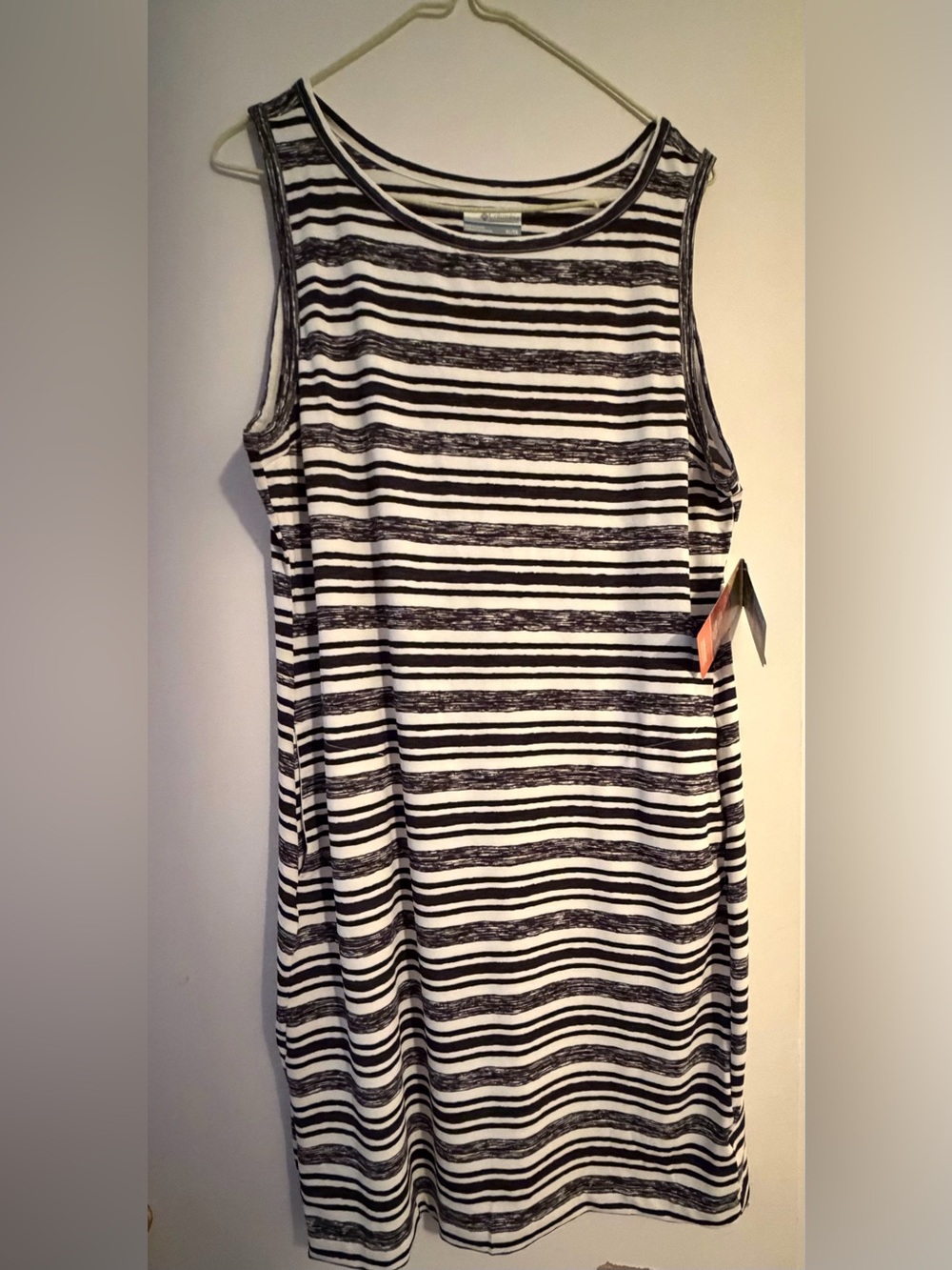 Columbia Black and White Striped Sleeveless Midi Dress